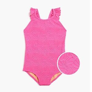 NWT Crewcuts Girls' Ruffle-strap Pink Jacquard Shell Swimsuit, MSRP $59, 14